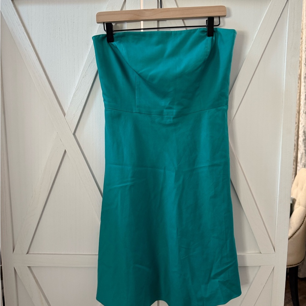 Ann Taylor Teal Strapless A-Line Dress